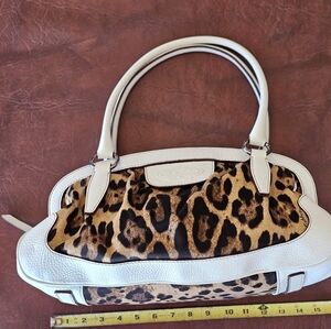 Dolce & Gabbana Lepard Print & White Leather Shoulder Bag